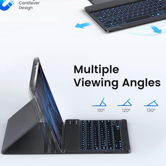 🎁Free w/Purchase🎁 OYEEICE Smart Folio Keyboard Case for iPad 10.9" - Black - Picture 5 of 9